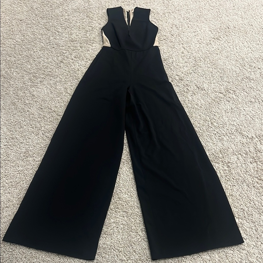 Alice + Olivia Black Wide-Leg Jumpsuit with Deep V-Neckline (FLAWED)